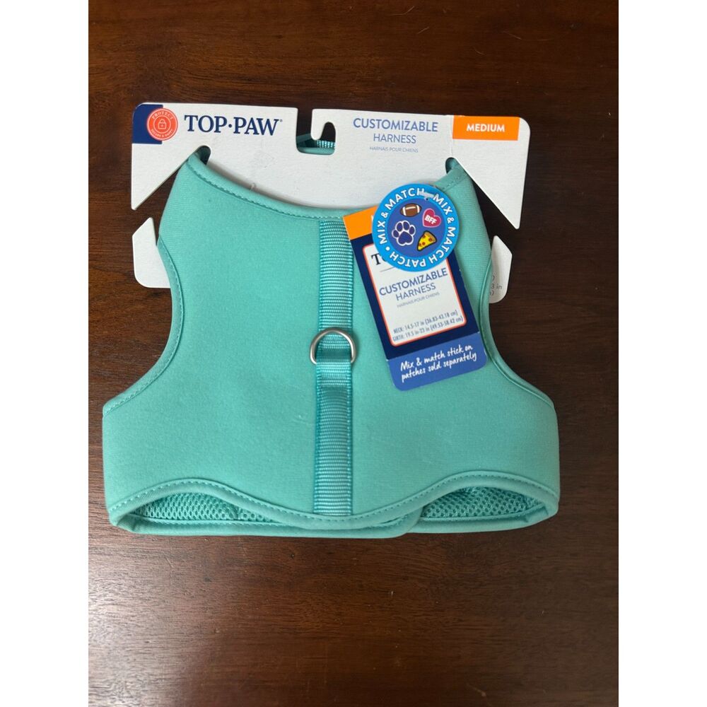 Top Paw Customizable Dog Harness Size Medium Teal Aqua Comfort Vest NWT
